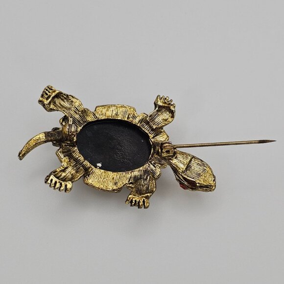 VTG Brooch Turtle Gold Tone Glass Cabochon Red Eye Whimsical Sea Creature Pin - Picture 8 of 12